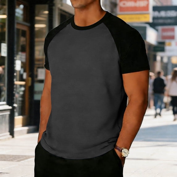 Zylanna Men's Contrast Raglan T-Shirts, Crew Neck Fashion Short Sleeve Casual Sport Tees Dark Gray