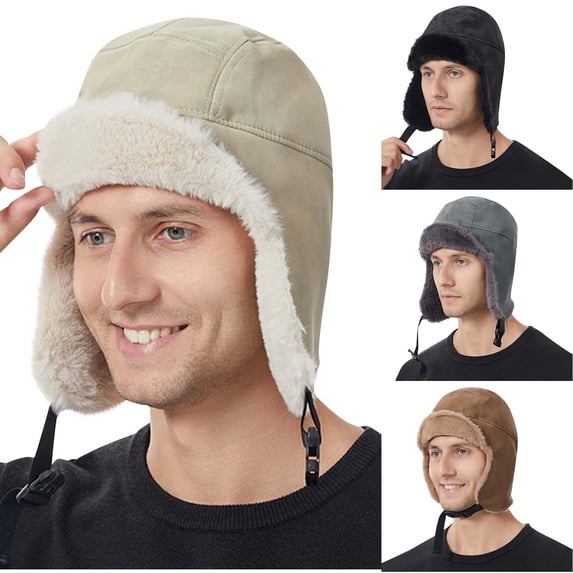 Zylanna Men's Fleece-Lined Ear Protection Hat, Warm for Outdoor Windproof Winter Adjustable for Men & Women White