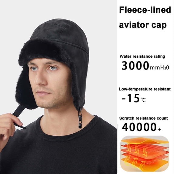 Zylanna Men's Fleece-Lined Ear Protection Hat, Winter Adjustable Windproof Warm for Outdoor for Men & Women Black
