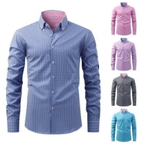 Zylanna Men's Formal Dress Shirts, Business Button Long Sleeve Plaid Turn Down Collar Shirts Sapphire Blue Size 3XL