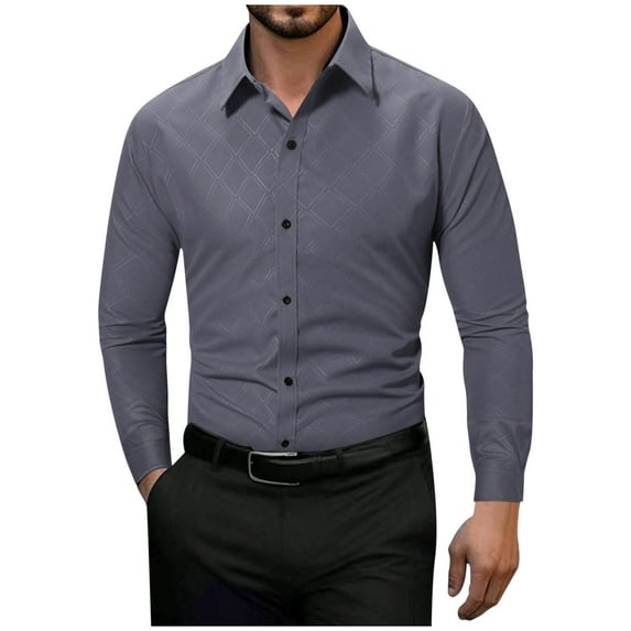 Zylanna Men's Formal Dress Shirts, Button Business Solid Long Sleeve Turn Down Collar Shirts Gray Size S