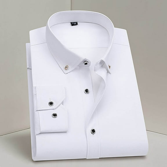 Zylanna Men's Formal Dress Shirts, Button Solid Business Long Sleeve Turn Down Collar Shirts White Size XL