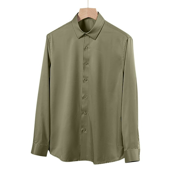 Zylanna Men's Formal Dress Shirts, Button Solid Long Sleeve Business Turn Down Collar Shirts Army Green Size 3XL