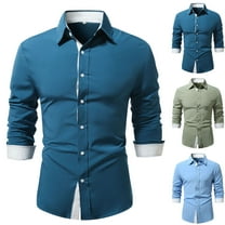 Zylanna Men's Formal Dress Shirts, Long Sleeve Business Button Solid Turn Down Collar Shirts Dark Blue Size 2XL