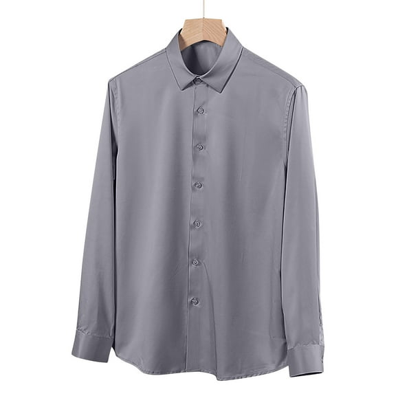 Zylanna Men's Formal Dress Shirts, Long Sleeve Button Solid Business Turn Down Collar Shirts Dark Gray Size XL