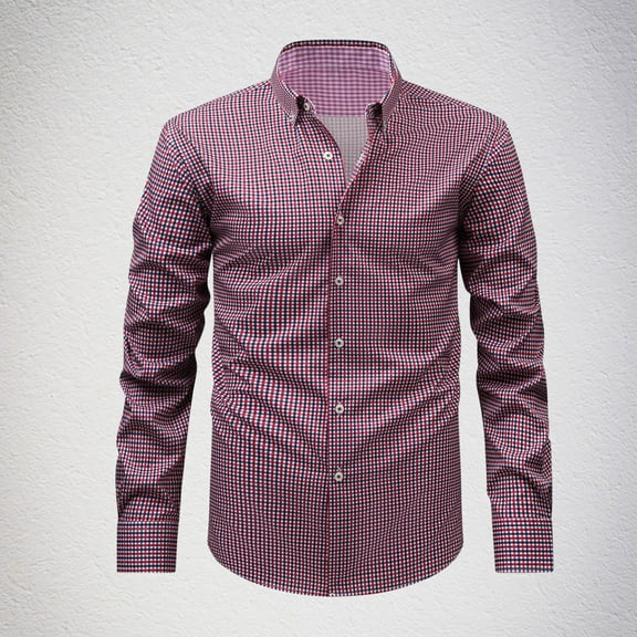 Zylanna Men's Formal Dress Shirts, Long Sleeve Plaid Business Button Turn Down Collar Shirts Red Size 3XL