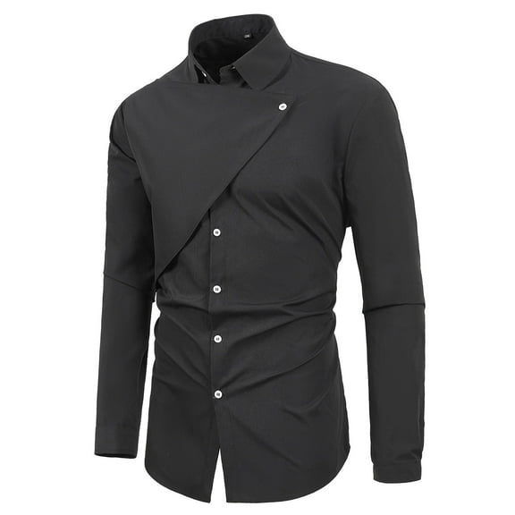 Zylanna Men's Formal Dress Shirts, Long Sleeve Solid Business Pocket Turn Down Collar Shirts Black Size S