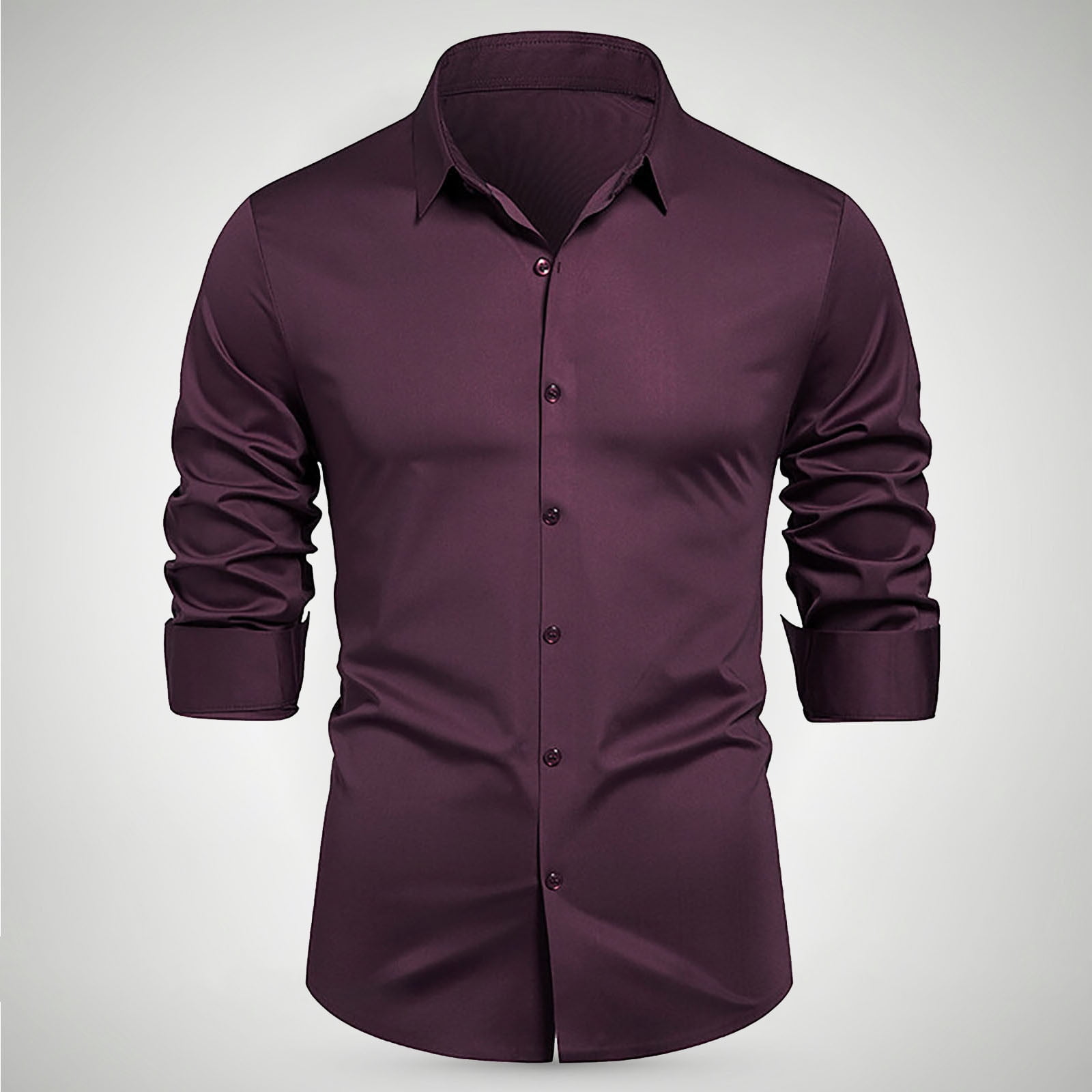 buy mens dress shirts near me Zylanna Men's Formal Dress Shirts, Solid Business Button Long Sleeve Turn Down Collar Shirts Wine Size M, Size: Medium, Red