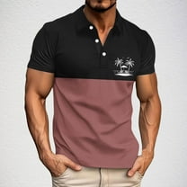 Zylanna Men's Golf Polo Shirts, Short Sleeve Fashion Business Turn Down Collar Printed Casual Pullover Tee for Men Brown Size L