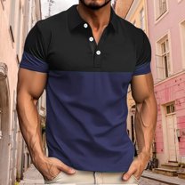 Zylanna Men's Golf Polo Shirts, Short Sleeve Turn Down Collar Fashion Business Printed Casual Pullover Tee for Men Blue Size M