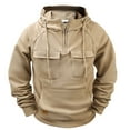 thumbnail image 1 of Zylanna Men's Half Zip Hoodies, Hooded Sweatshirt Elastic Long Sleeve Workout Running Athletic Jacket with Pockets Khaki Size 3XL, 1 of 4