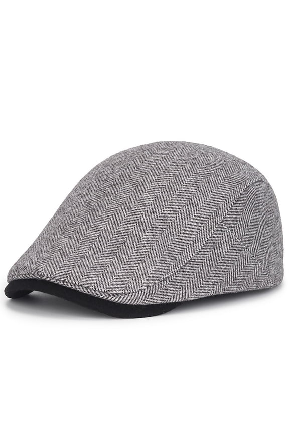 Men's Hats, Four Seasons Wool Multi-Color Herringbone Pattern Adjustable Flat Cap Black