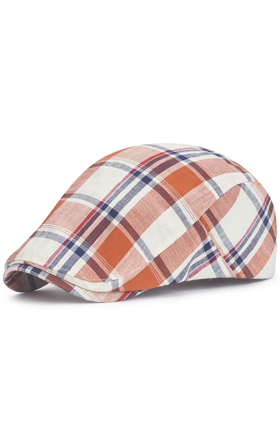 Men's Hats, Multi-Color Ivy-Style Newsboy Cap Classic Plaid Pattern Four Seasons Adjustable Flat Cap Orange