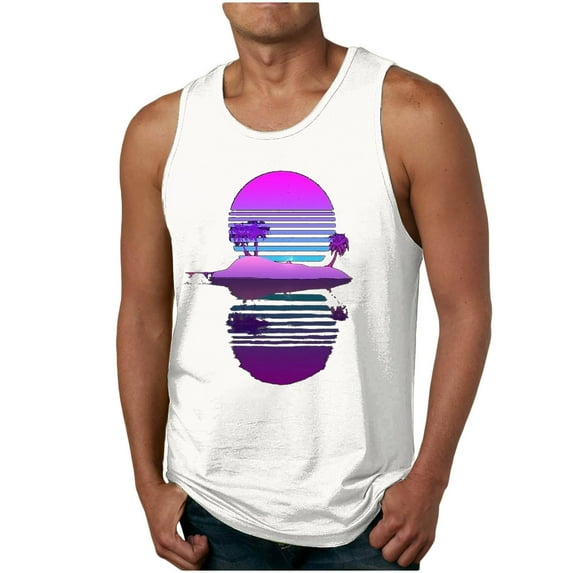 Zylanna Men's Hawaii Tank Tops Pullover, Beach Vacation Sleeveless Cool Vest Crew Neck Casual T-Shirts for Men White Size 4XL
