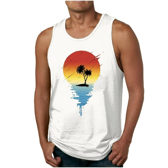 Zylanna Men's Hawaii Tank Tops Pullover, Cool Vest Crew Neck Sleeveless Beach Vacation Casual T-Shirts for Men White Size 3XL