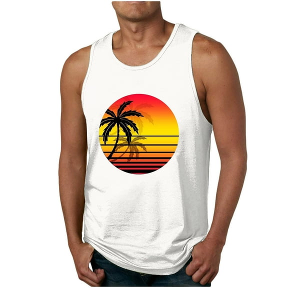 Zylanna Men's Hawaii Tank Tops Pullover, Cool Vest Crew Neck Sleeveless Beach Vacation Casual T-Shirts for Men White Size 4XL