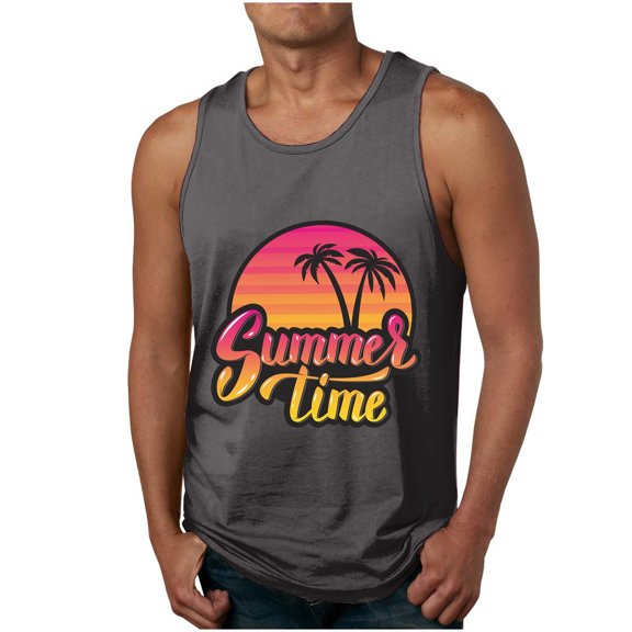 Zylanna Men's Hawaii Tank Tops Pullover, Cool Vest Sleeveless Beach Vacation Crew Neck Casual T-Shirts for Men Dark Gray Size S