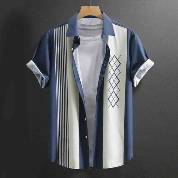 Zylanna Men's Hawaiian Shirts, Casual Quickly Dry Turndown Collar Short Sleeve Summer Beach Button Down Shirts Navy Size S