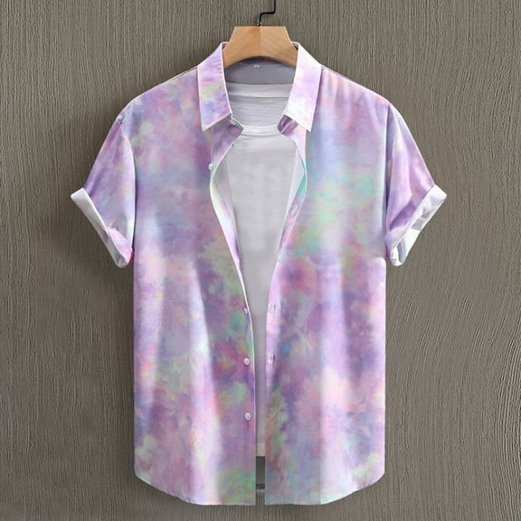 Zylanna Men's Hawaiian Shirts, Casual Quickly Dry Turndown Collar Short Sleeve Summer Beach Button Down Shirts Purple Size 2XL