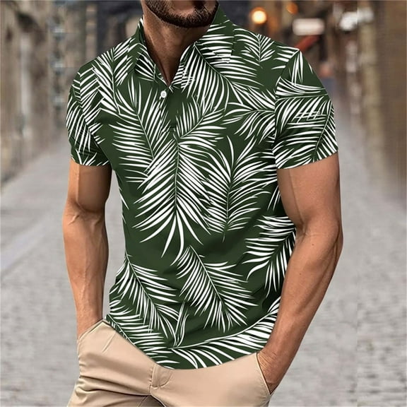 Zylanna Men's Hawaiian Shirts, Casual Short Sleeve Quickly Dry Turndown Collar Summer Beach Button Down Shirts Army Green Size 3XL