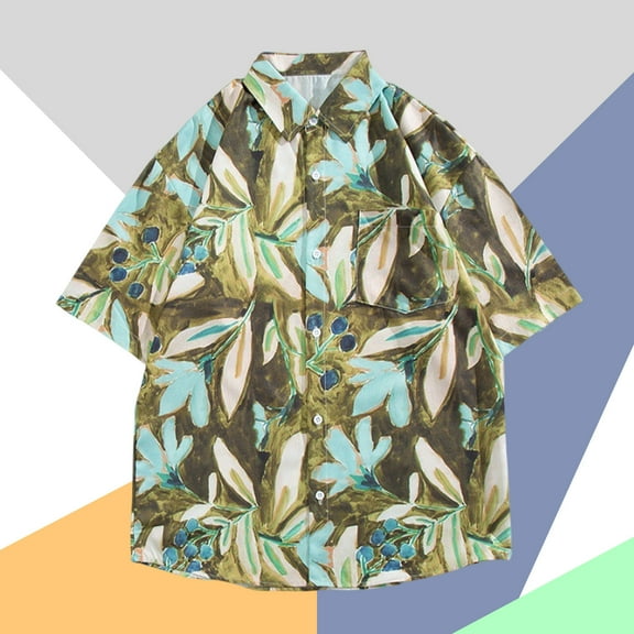 Zylanna Men's Hawaiian Shirts, Casual Turndown Collar Short Sleeve Quickly Dry Summer Beach Button Down Shirts Yellow Size M