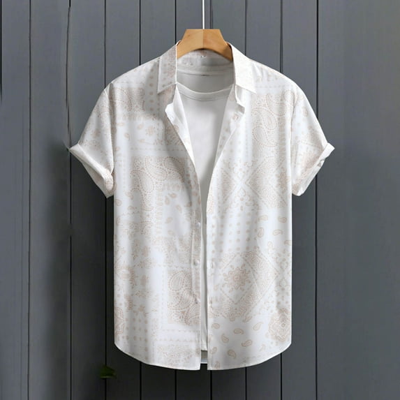 Zylanna Men's Hawaiian Shirts, Quickly Dry Casual Short Sleeve Turndown Collar Summer Beach Button Down Shirts White Size M