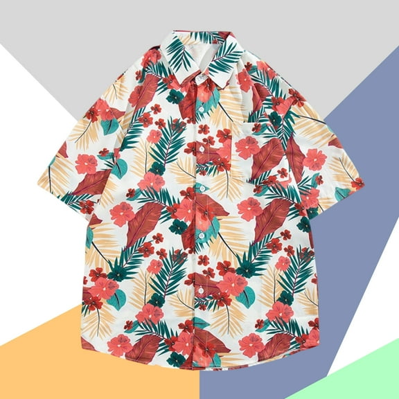 Zylanna Men's Hawaiian Shirts, Quickly Dry Short Sleeve Casual Turndown Collar Summer Beach Button Down Shirts White Size XL