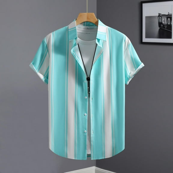 Zylanna Men's Hawaiian Shirts, Quickly Dry Turndown Collar Casual Short Sleeve Summer Beach Button Down Shirts Blue Size S