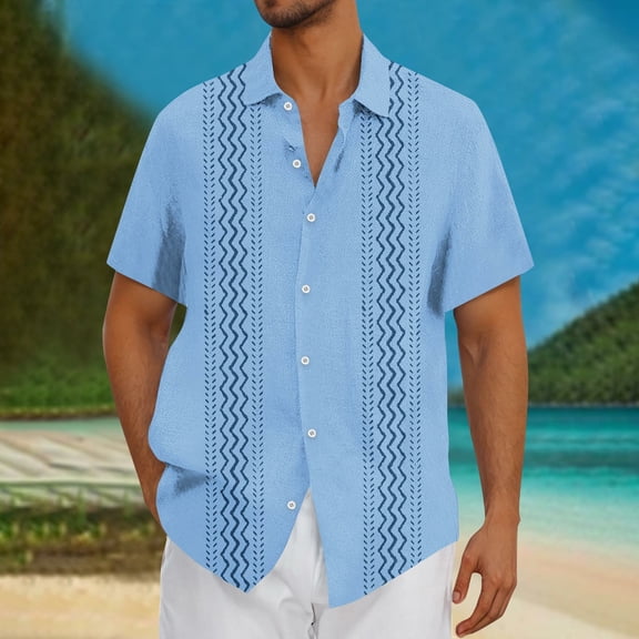 Zylanna Men's Hawaiian Shirts, Short Sleeve Casual Turndown Collar Quickly Dry Summer Beach Button Down Shirts Blue Size M