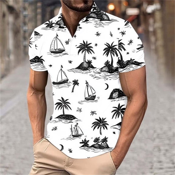 Zylanna Men's Hawaiian Shirts, Short Sleeve Casual Turndown Collar Quickly Dry Summer Beach Button Down Shirts White Size XL