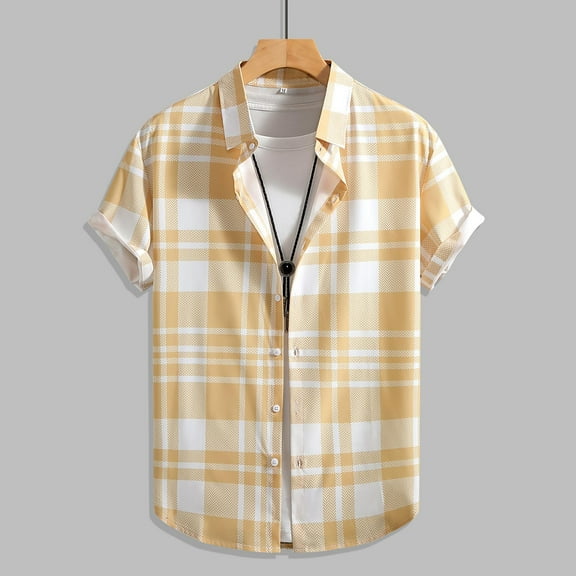 Zylanna Men's Hawaiian Shirts, Short Sleeve Quickly Dry Turndown Collar Casual Summer Beach Button Down Shirts Yellow Size L