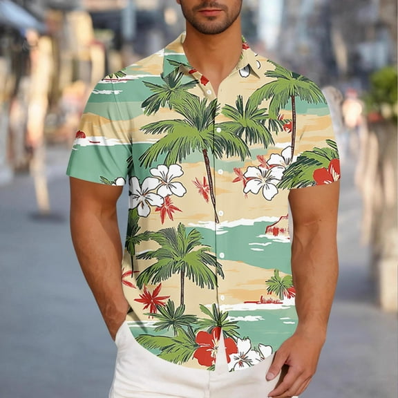 Zylanna Men's Hawaiian Shirts, Short Sleeve Turndown Collar Casual Quickly Dry Summer Beach Button Down Shirts Mint Green Size 4XL