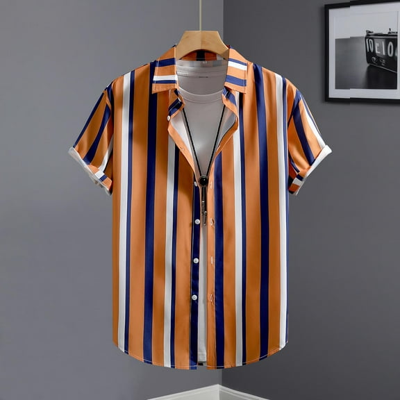 Zylanna Men's Hawaiian Shirts, Turndown Collar Quickly Dry Casual Short Sleeve Summer Beach Button Down Shirts Orange Size L