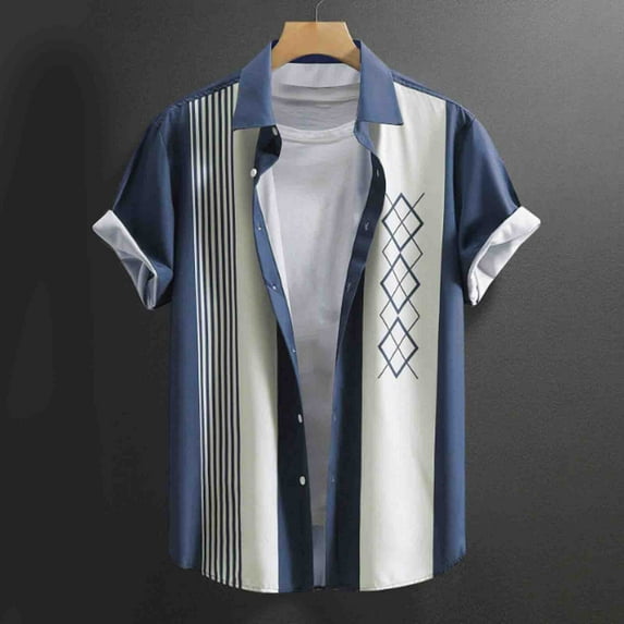 Zylanna Men's Hawaiian Shirts, Turndown Collar Short Sleeve Quickly Dry Casual Summer Beach Button Down Shirts Navy Size L