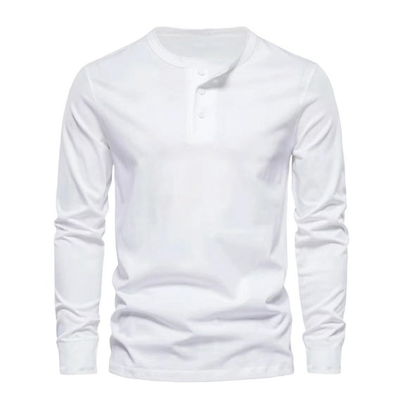 Zylanna Men's Henley Shirts, Button Solid Color Fashion Crew Neck Long Sleeve Casual Pullover for Men White