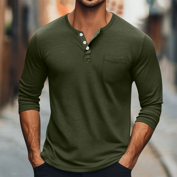 Zylanna Men's Henley Shirts, Fashion Button Long Sleeve Crew Neck Solid Color Casual Pullover for Men Multicolor