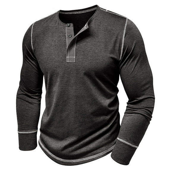 Zylanna Men's Henley Shirts, Long Sleeve Color Block Crew Neck Button 100%Cotton Casual Pullover for Men Dark Gray