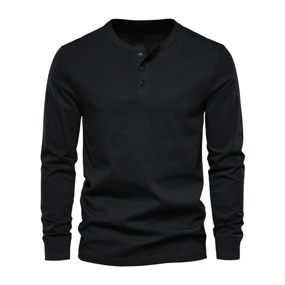 Zylanna Men's Henley Shirts, Solid Color Button Long Sleeve Crew Neck Fashion Casual Pullover for Men Black