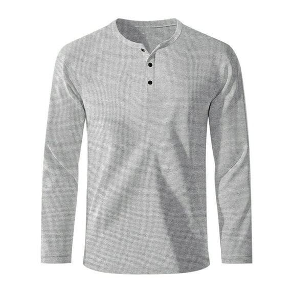 Zylanna Men's Henley Shirts, Solid Color Fashion Long Sleeve Button Crew Neck Casual Pullover for Men Gray
