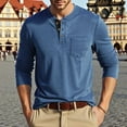 thumbnail image 1 of Zylanna Men's Henley T-Shirts Tee, Stretchy Button Solid Color Long Sleeve Crew Neck Casual Tops for Man Blue, 1 of 6