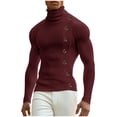 thumbnail image 1 of Zylanna Men's High Neck T-Shirts Tee, Buttons Solid Color Long Sleeve Turtleneck Casual Pullover Tops Wine, 1 of 7