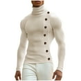 thumbnail image 1 of Zylanna Men's High Neck T-Shirts Tee, Long Sleeve Turtleneck Buttons Solid Color Casual Pullover Tops White, 1 of 6