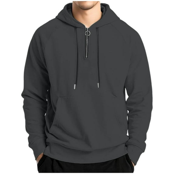 Zylanna Men's Hooded Sweatshirts with Pockets, Casual Soft & Warm Half-Zip Solid Color Sport Hoodies Pullover for Men Dark Gray