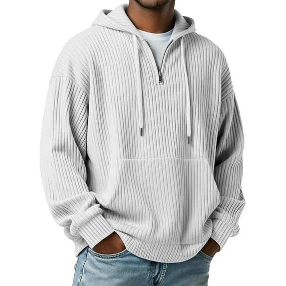 Zylanna Men's Hooded Sweatshirts with Pockets, Casual Soft & Warm Half-Zip Solid Color Sport Hoodies Pullover for Men White