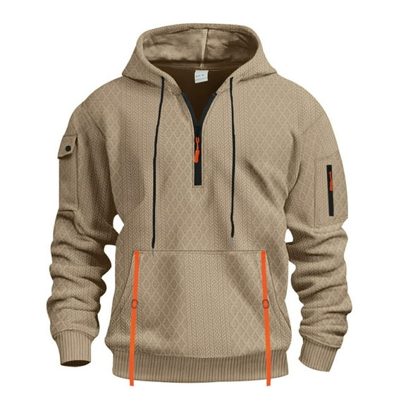 Zylanna Men's Hooded Sweatshirts with Pockets, Half-Zip Casual Soft & Warm Solid Color Sport Hoodies Pullover for Men Khaki