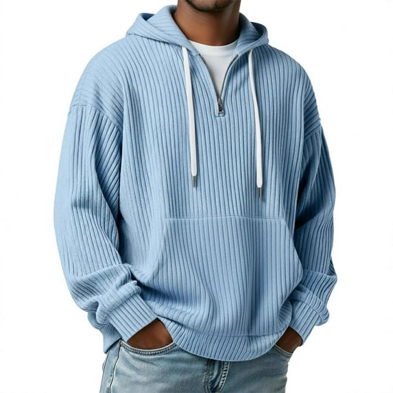 Zylanna Men's Hooded Sweatshirts with Pockets, Half-Zip Casual Soft & Warm Solid Color Sport Hoodies Pullover for Men Light Blue