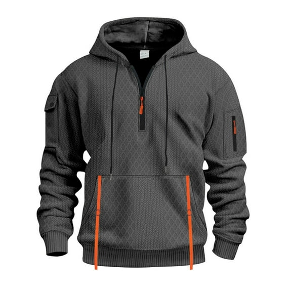 Zylanna Men's Hooded Sweatshirts with Pockets, Soft & Warm Casual Half-Zip Solid Color Sport Hoodies Pullover for Men Dark Gray