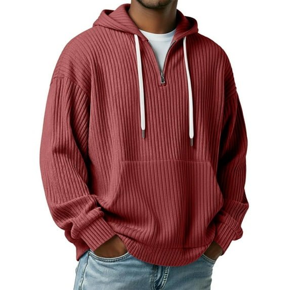 Zylanna Men's Hooded Sweatshirts with Pockets, Soft & Warm Casual Half-Zip Solid Color Sport Hoodies Pullover for Men Wine