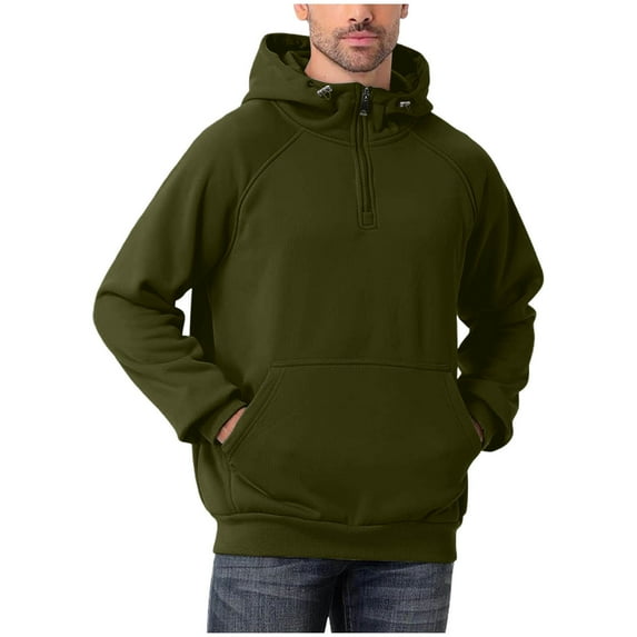 Zylanna Men's Hooded Sweatshirts with Pockets, Soft & Warm Solid Color Casual Half-Zip Sport Hoodies Pullover for Men Army Green