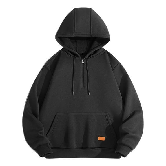 Zylanna Men's Hooded Sweatshirts with Pockets, Soft & Warm Solid Color Half-Zip Casual Sport Hoodies Pullover for Men Black